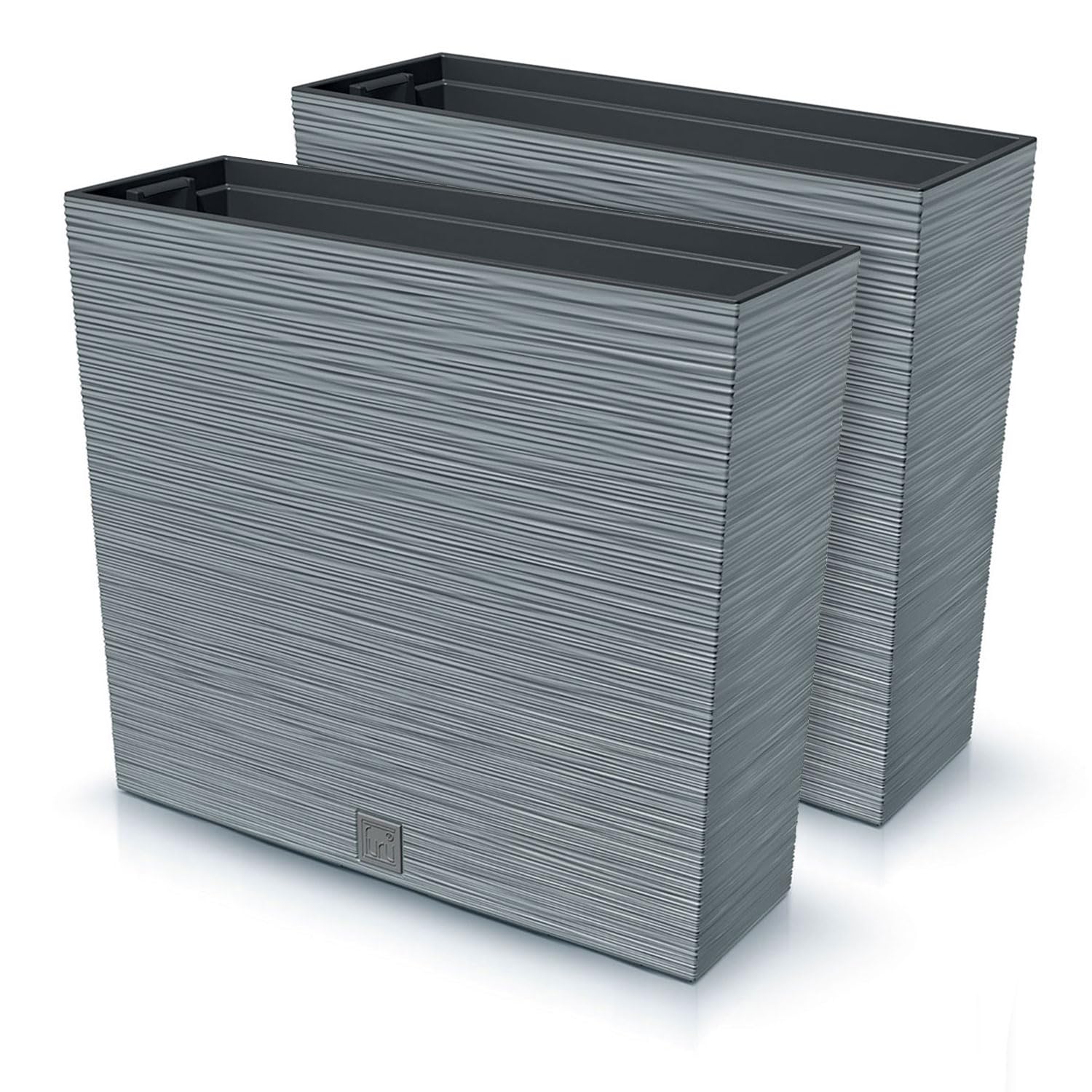 IMJ-Global Furu Case - Juego de 2 macetas rectangulares para flores, de plástico, 58 x 18 x 49,8 cm, para interior y exterior, gris, 44 litros, diseño moderno