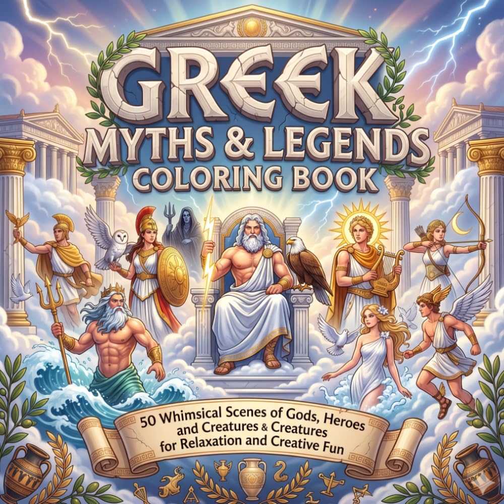 Greek Myths & Legends Coloring Book: 50 Whimsical Scenes of Gods, Heroes and Creatures for Relaxation and Creative Fun