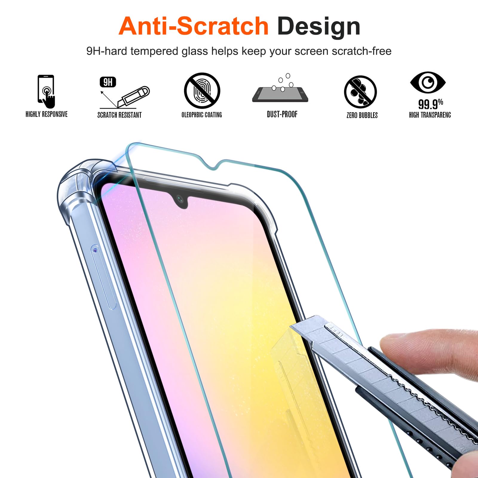 iVoler 4 in 1 Cover per Samsung Galaxy A25 5G con 3 Pezzi Pellicola Vetro Temperato, Trasparente Antiurto Custodia, Sottile Morbida in Silicone TPU Protettiva Case