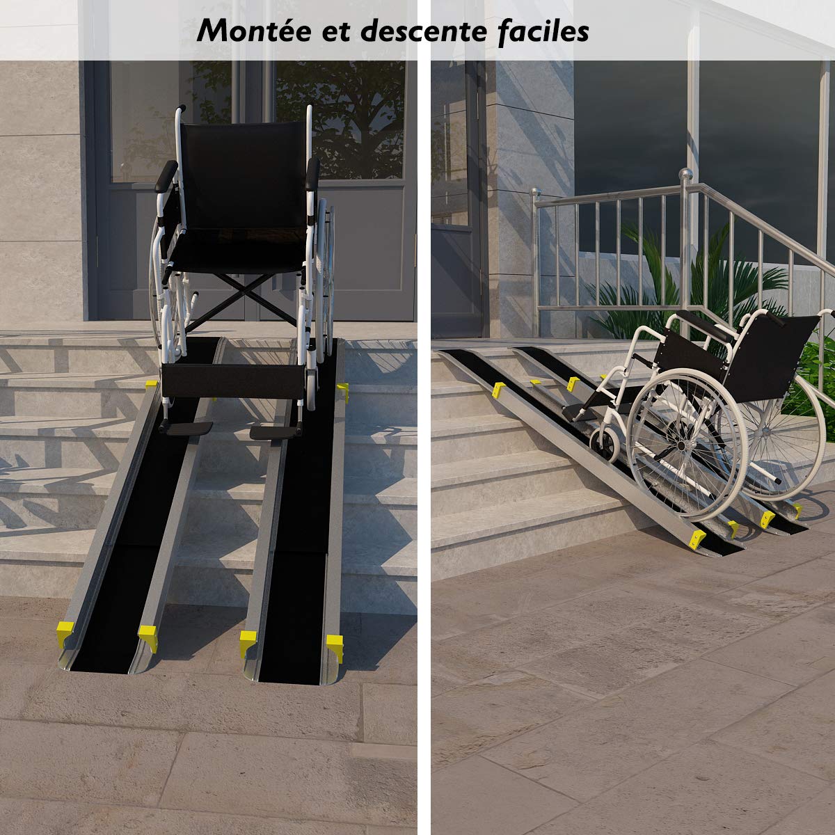 COSTWAY Lot de 2 Rampe Fauteuil Roulant Rampe Télescopique Anti-dérapant en Aluminium avec Longueur Ajustable 3 Niveaux 121,5/183/212,5CM et Charge Maximale 270KG