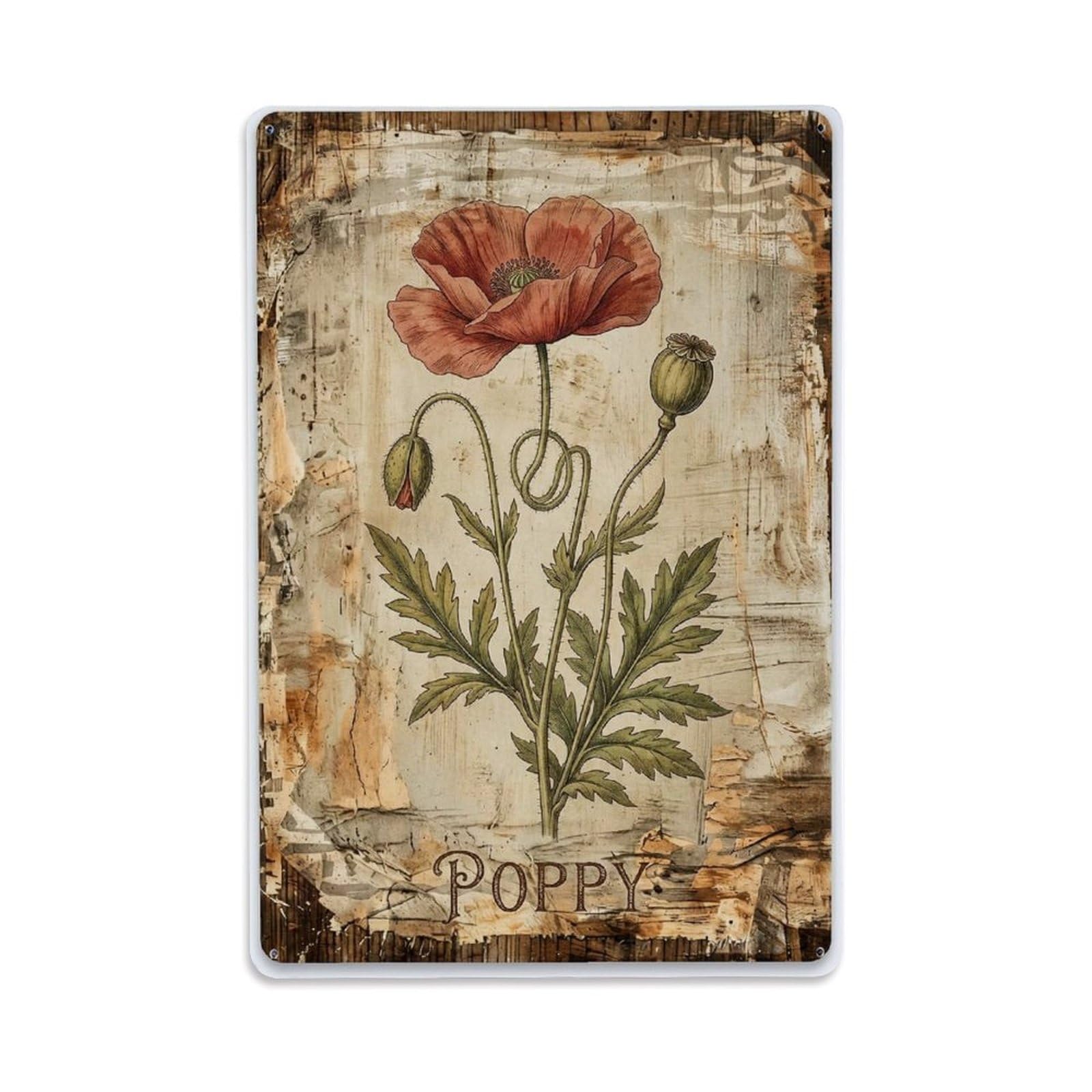 Fqnyr Style Poppy Botanical Vintage Metal Tin Sign Plaque Wall Decor For Cafe, Club Bar, Office, Home Garden Metal Poster 8X12inch