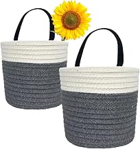 Cotton Rope Hanging Baskets for Organizing 2 Pcs Round Small Wall Basket with Handles Woven Organizer Storage Basket for Kitchen Bedroom Living Room Office(6”x6”, Light Dark)
