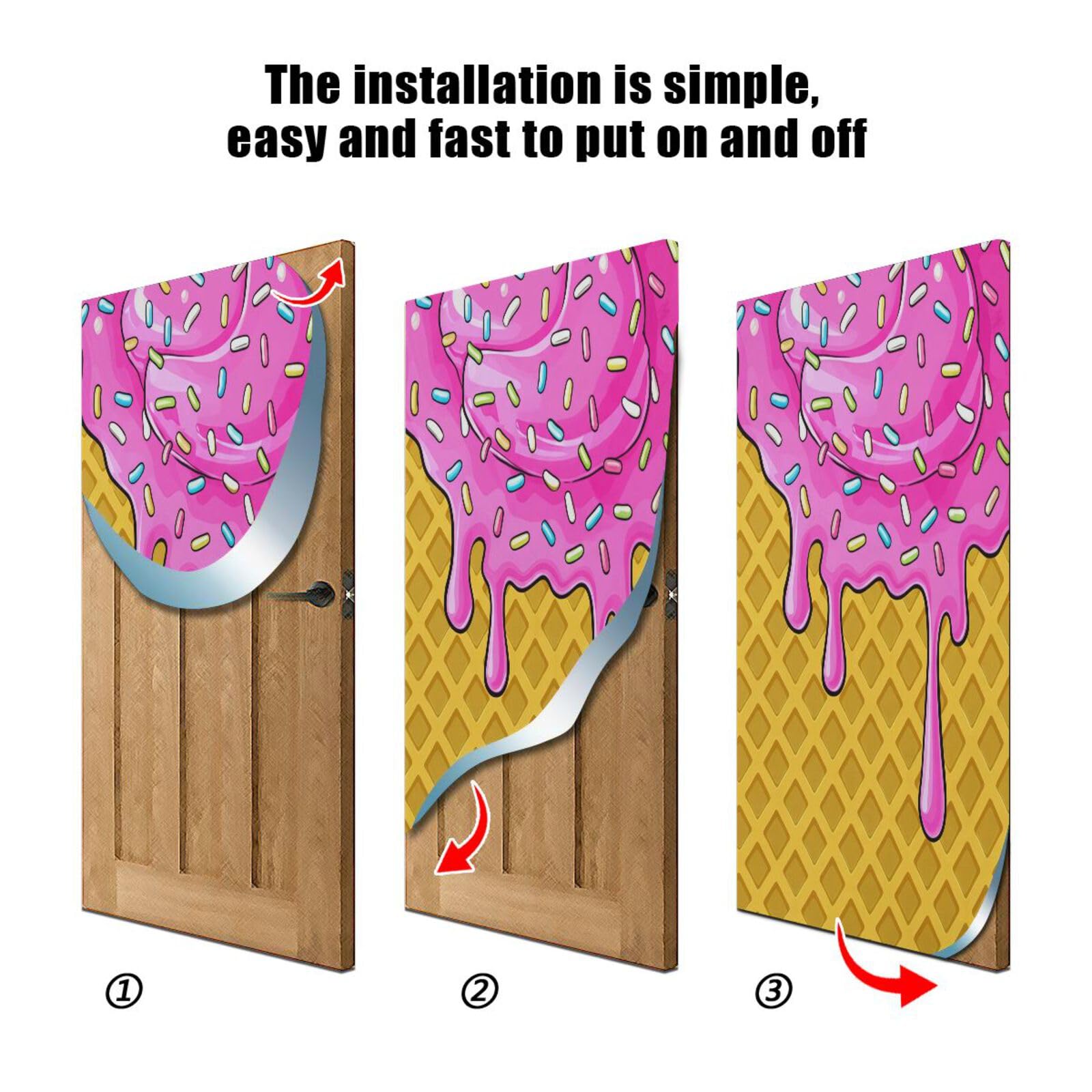 FLildon Ice Cream Cone Door Cover Decoration, Party Accessory Porch Decor for Festive Ornament Room Door Covers 32 x 79 Inch
