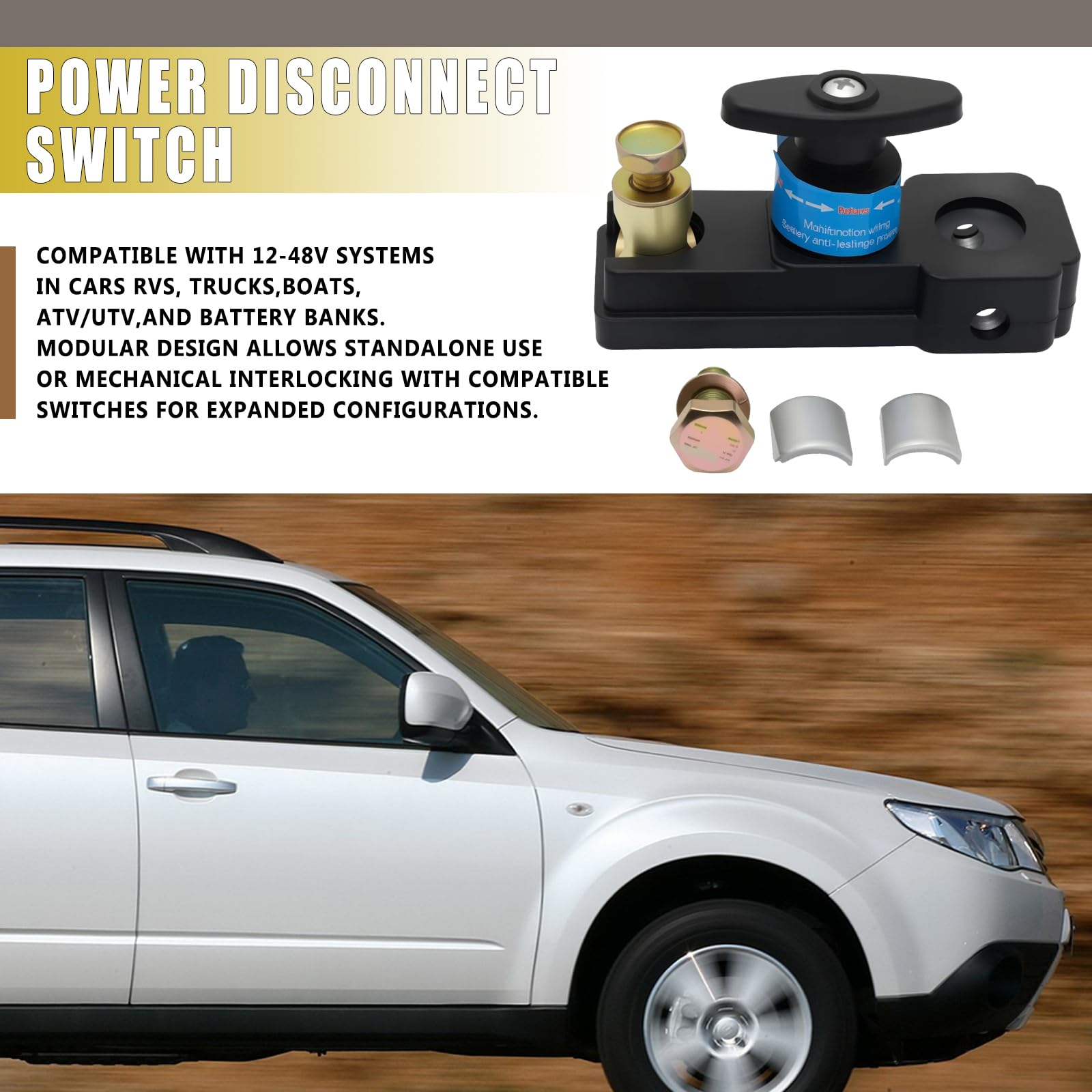 Heavy Duty 12V/48V Battery Disconnect Switch - Top Post Cut Off Master Kill Switch & Isolator for Car Marine Boat RV ATV (Upgraded Design)