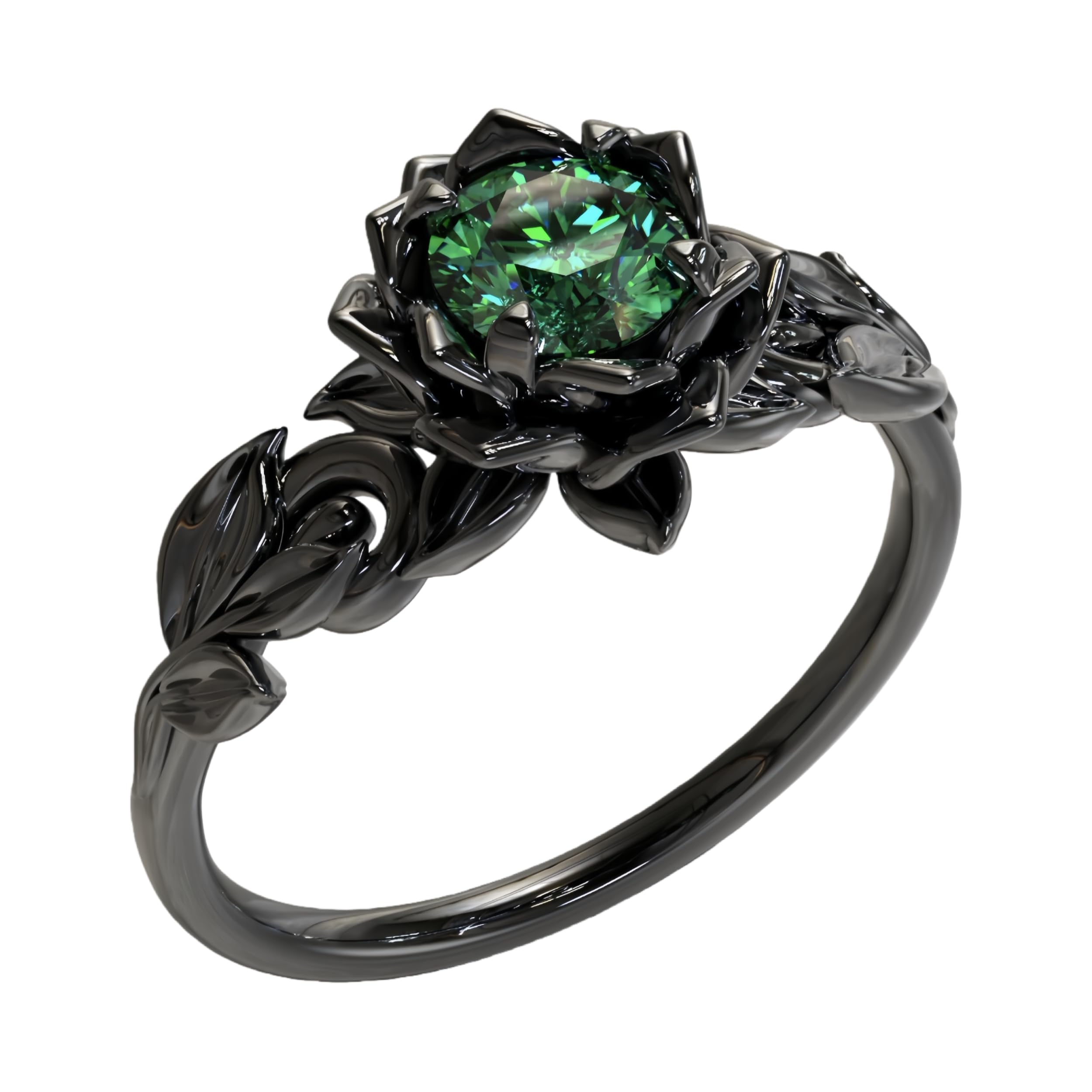 Cubic Zirconia Rings For Women, Gothic Ring Black Flower Crystal Stackable Trendy Floral Eternity Travel Engagement Statement Wedding Birthday Jewelry Gift-image-27