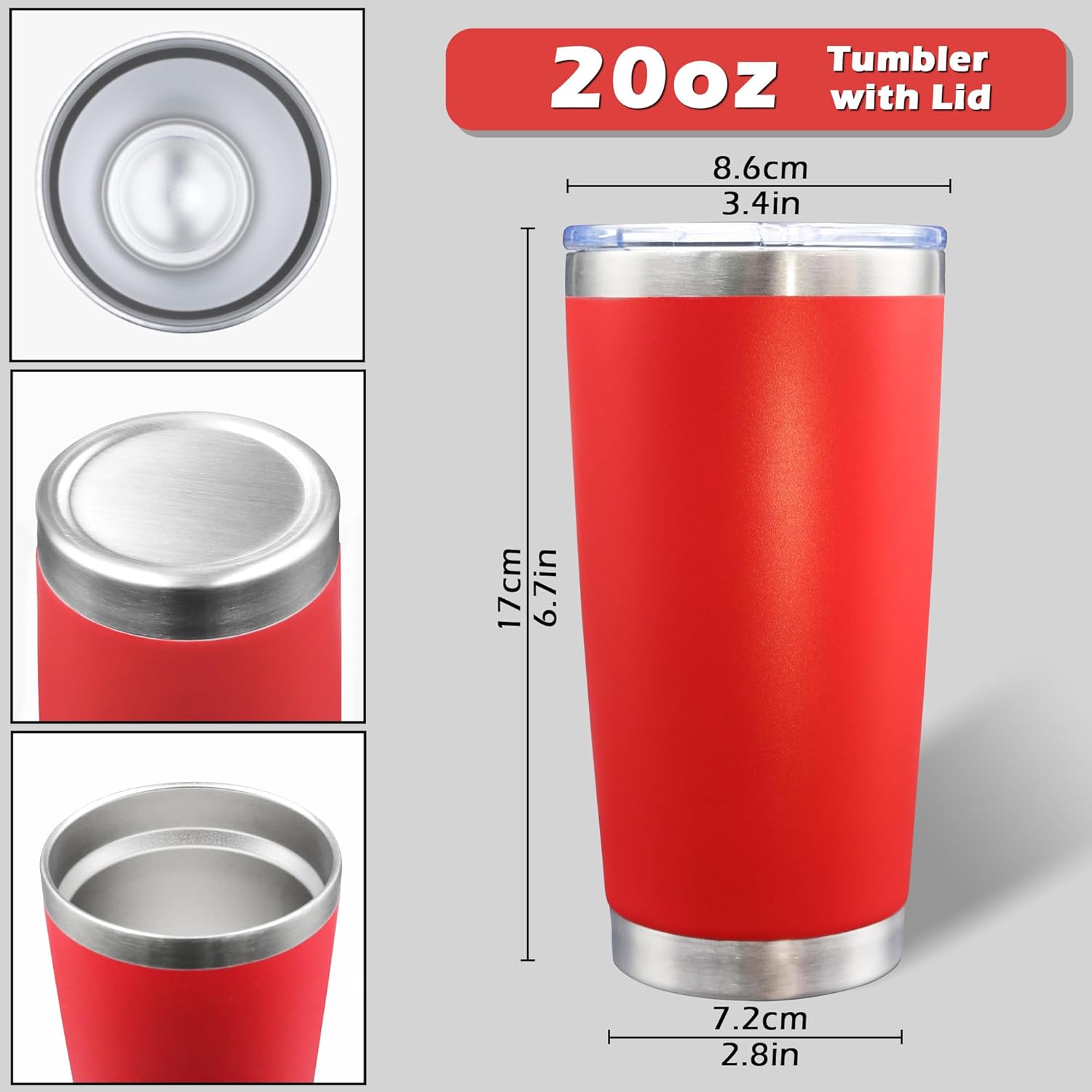 20oz Tumbler Bulk Stainless Steel Tumblers with Lid Vacuum Insulated Double Wall Travel Coffee Mug Powder Coated Tumbler Cup for Hot and Cold Drinks(Red, 12 pack) - Image 5