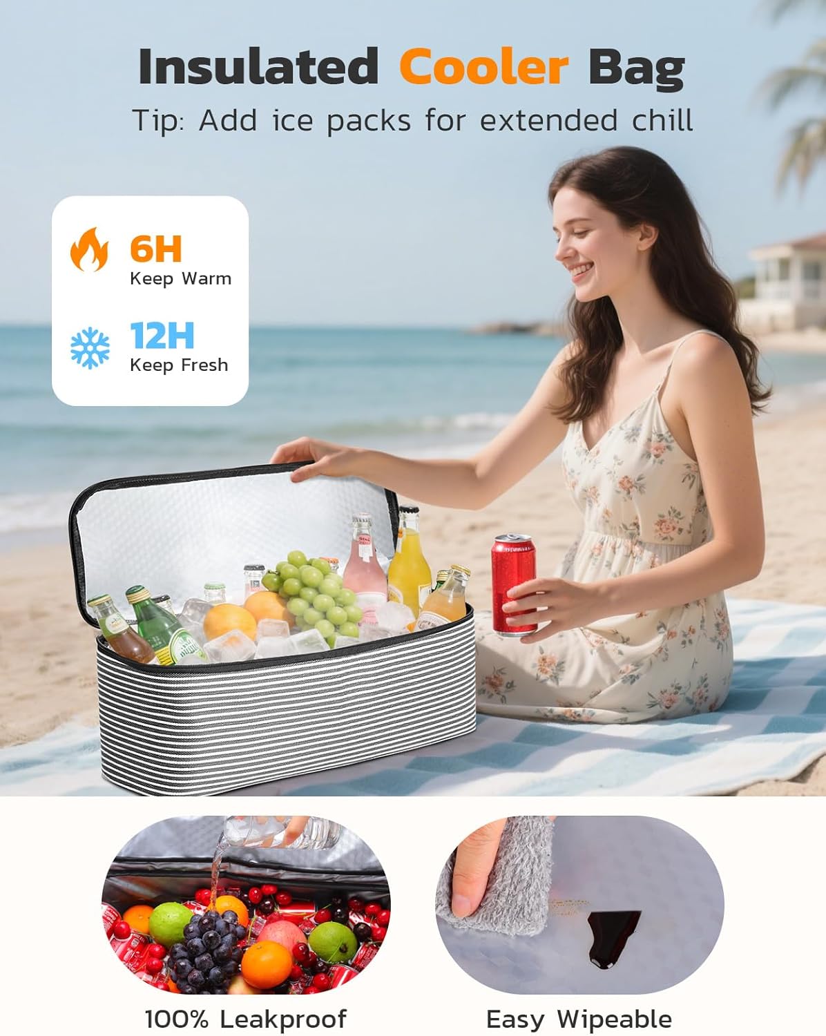 ISEYOU Beach Bag and Cooler Bag Set, 45L Waterproof XXL Foldable Tote with Zipper, 8 Pockets for Pool, Picnic, Travel