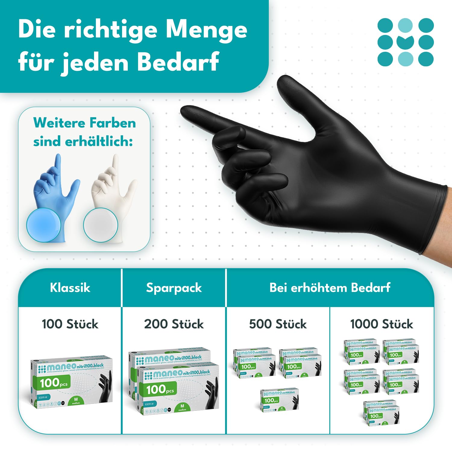 maneo 100x Einweghandschuhe Schwarz, Nitril Handschuhe puderfrei L | Einmalhandschuhe, Handschuhe Einweg, latexfreie Gummihandschuhe, Nitrilhandschuhe, Putz-, Koch- & Haushalts-Handschuhe