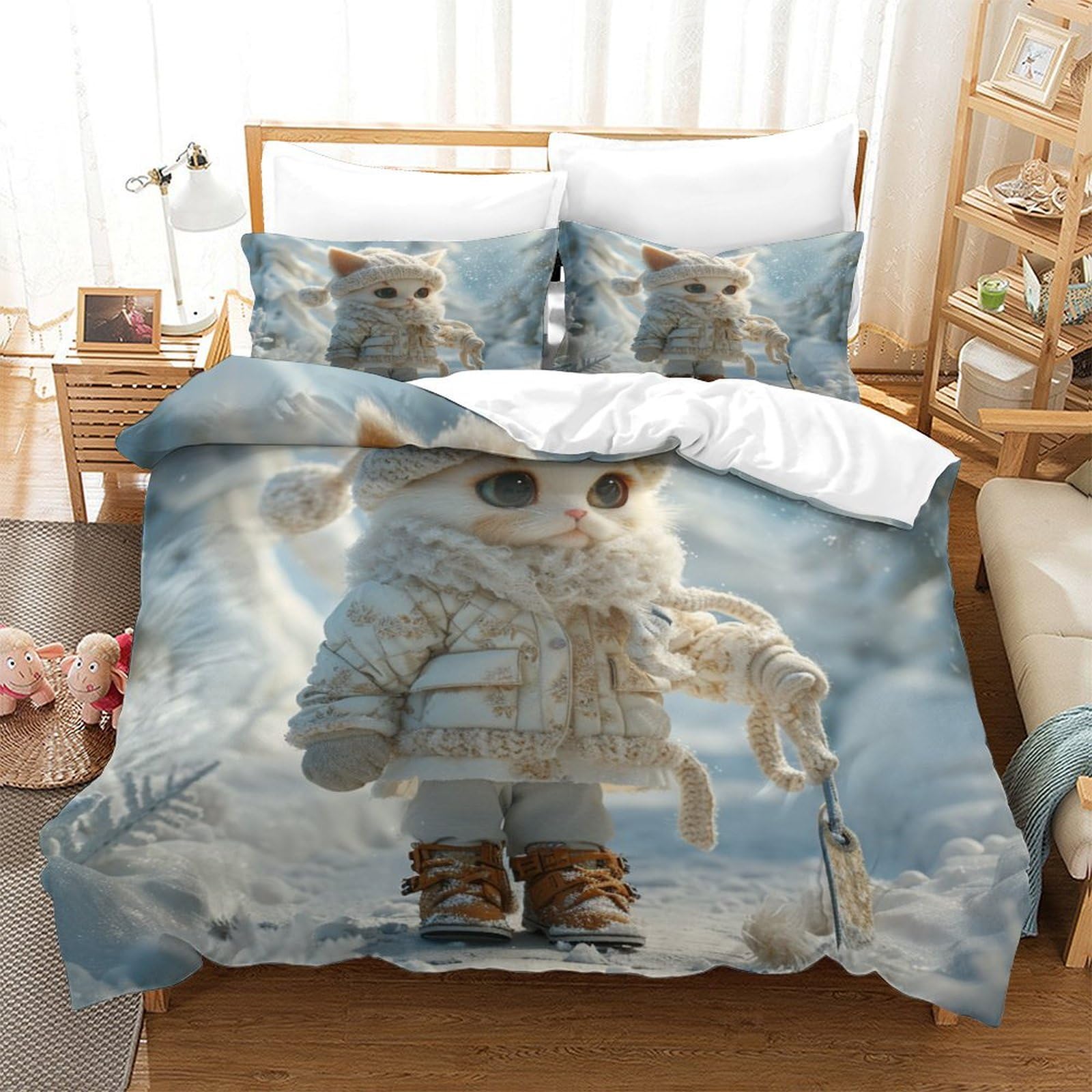BARDYS Kitten Comforter Covers for Boys Girls Duvet Cover 3D Print Cute Animals Quilt Cover Soft Microfiber with Pillow Cases with Zipper Closure Bedding Set 3 Pieces Super King（260x220cm）