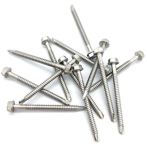 Miniatura 6 de Tornillos autoperforantes con cabeza hexagonal de arandela #14 x 3 (1 a 3 pulgadas), acero inoxidable 410, tornillos Tek de chapa autorroscantes, 25