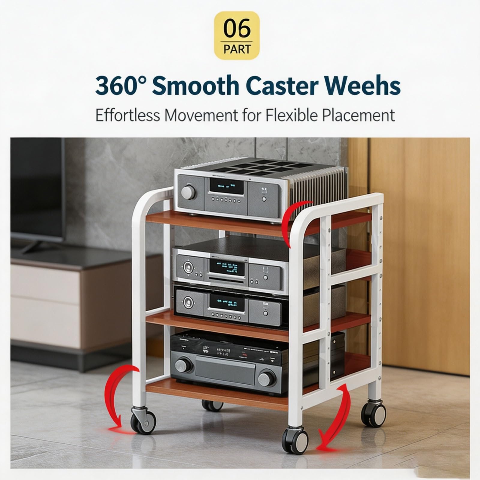 5 Niveles Estanterias Almacenaje, Gran Capacidad De Almacenaje Estante para Vinilos, con Ruedas Giratorias 360°, Estante Audio con Estantes Regulables Altura, Adatto A Molti Scenari
