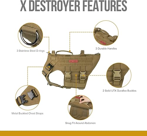 Miniatura 2 de OneTigris Arnés táctico grande para perro, arnés de chaleco ajustable sin tirones, arnés resistente para perro con asa, grandes paneles de gancho y