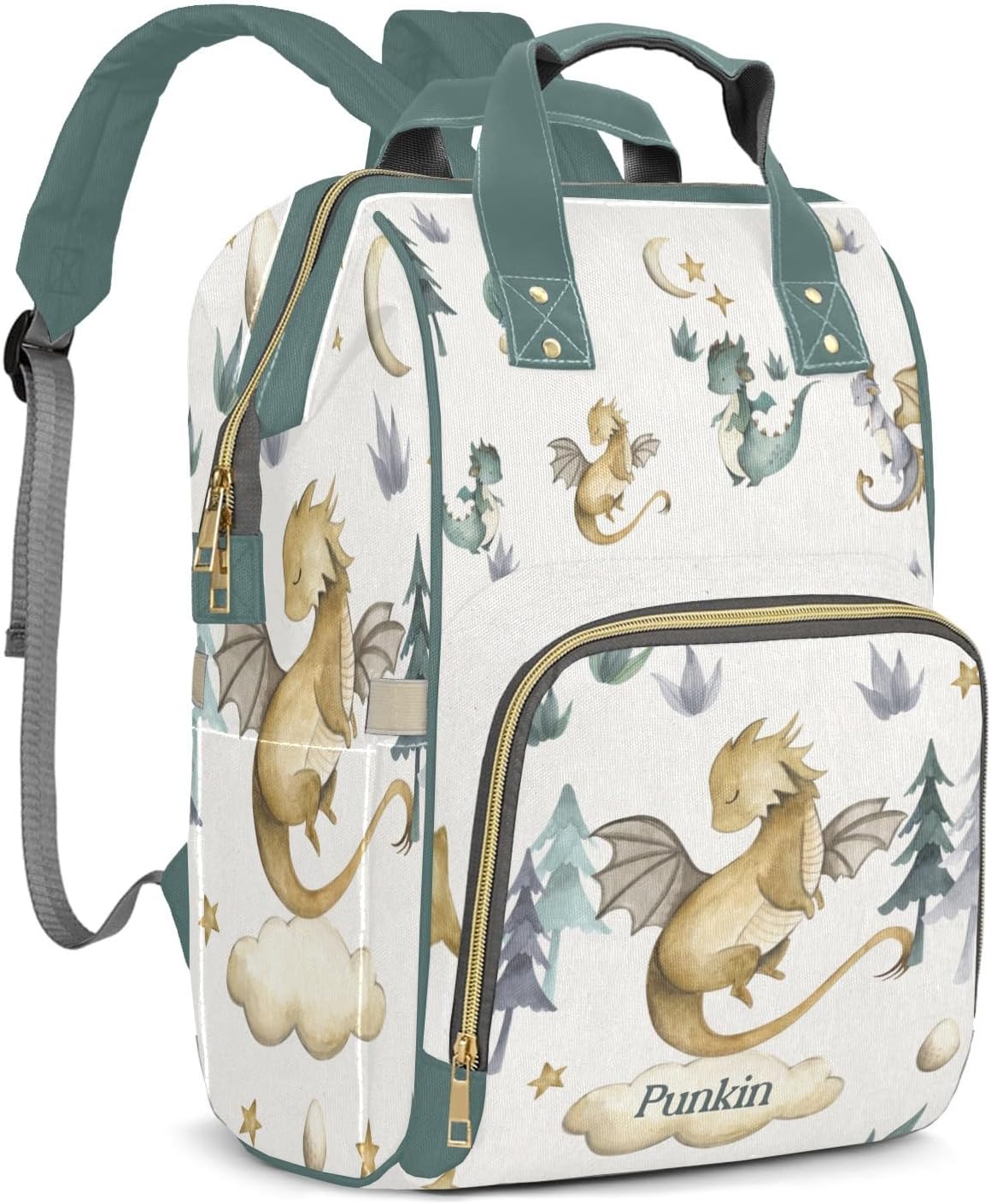Flying Watercolor Dragon Eggs Personalized Diaper Bag Backpack with Name,Customized Nappy Backpack for Baby Girls, Multi-function Mommy Backpack for Travel Outdoor Nursing