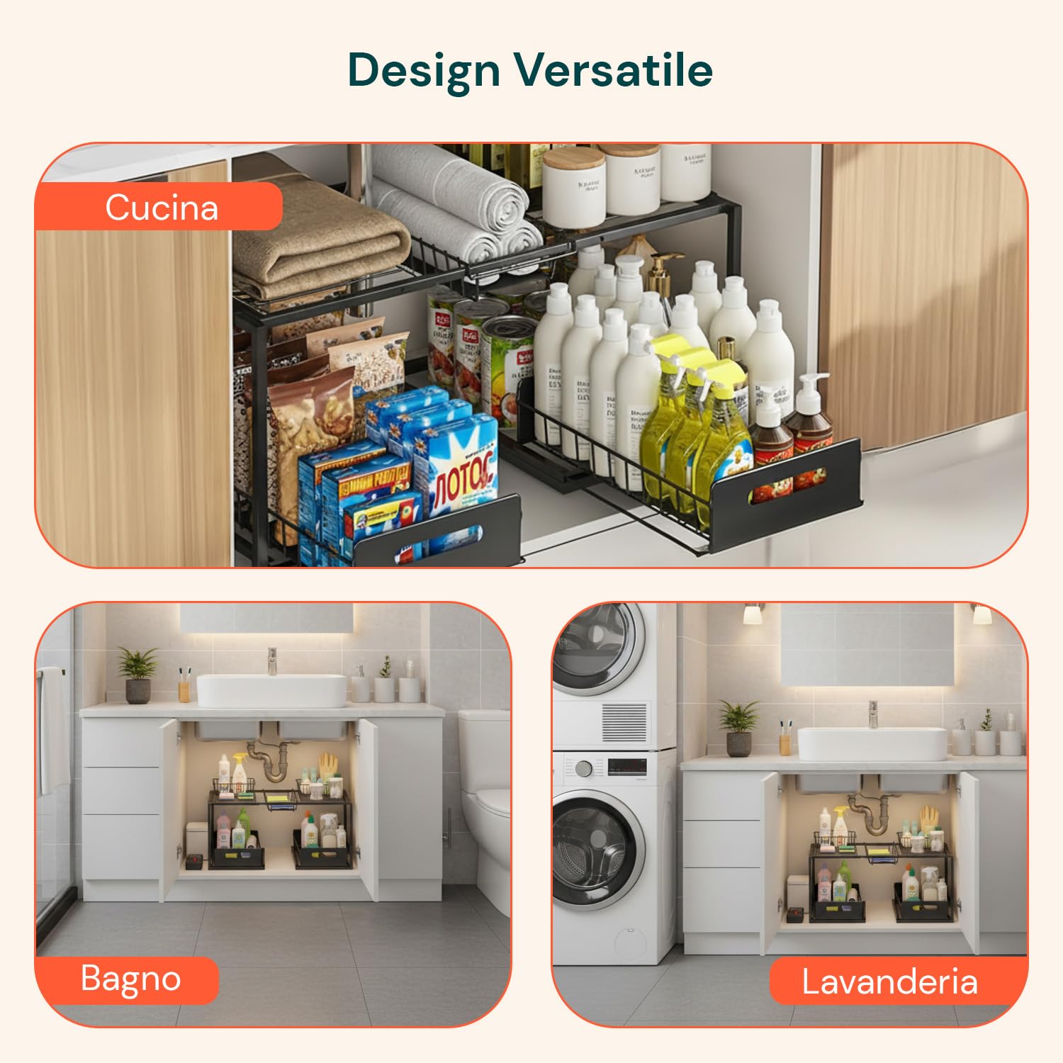 Wintem - Organizer Sottolavello Cucina Espandibile in Acciaio con 2 Cassetti Estraibili, Scaffale Salvaspazio Regolabile per Lavello, Mobile Cucina, Bagno e Lavanderia, Montaggio Facile