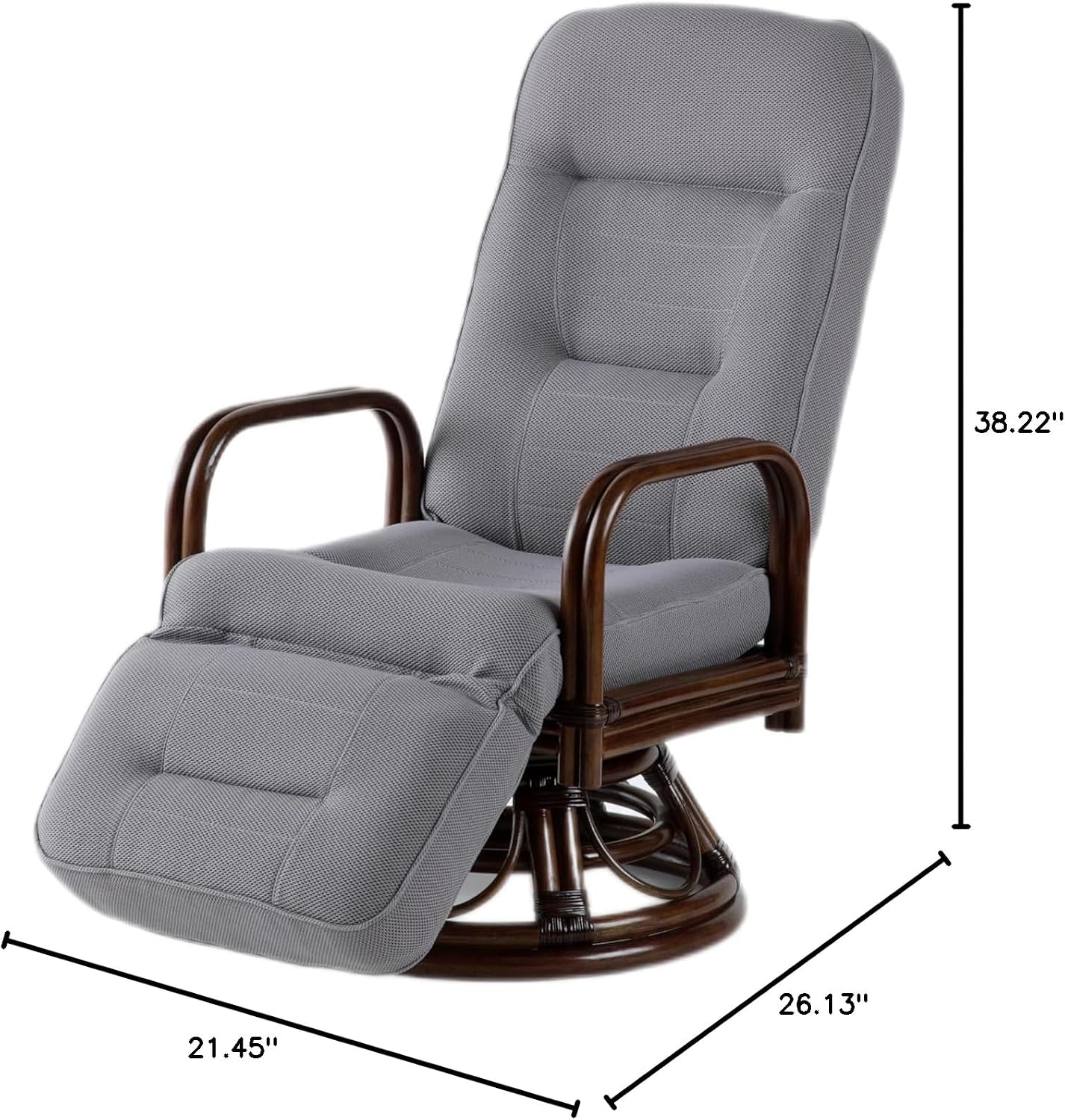 Otake Sangyo OTK-623MEGR Chair Reclining Swivel Rattan Rattan Brown 21.7 x 26.4 x 38.6 inches (55 x 67 x 98 cm)