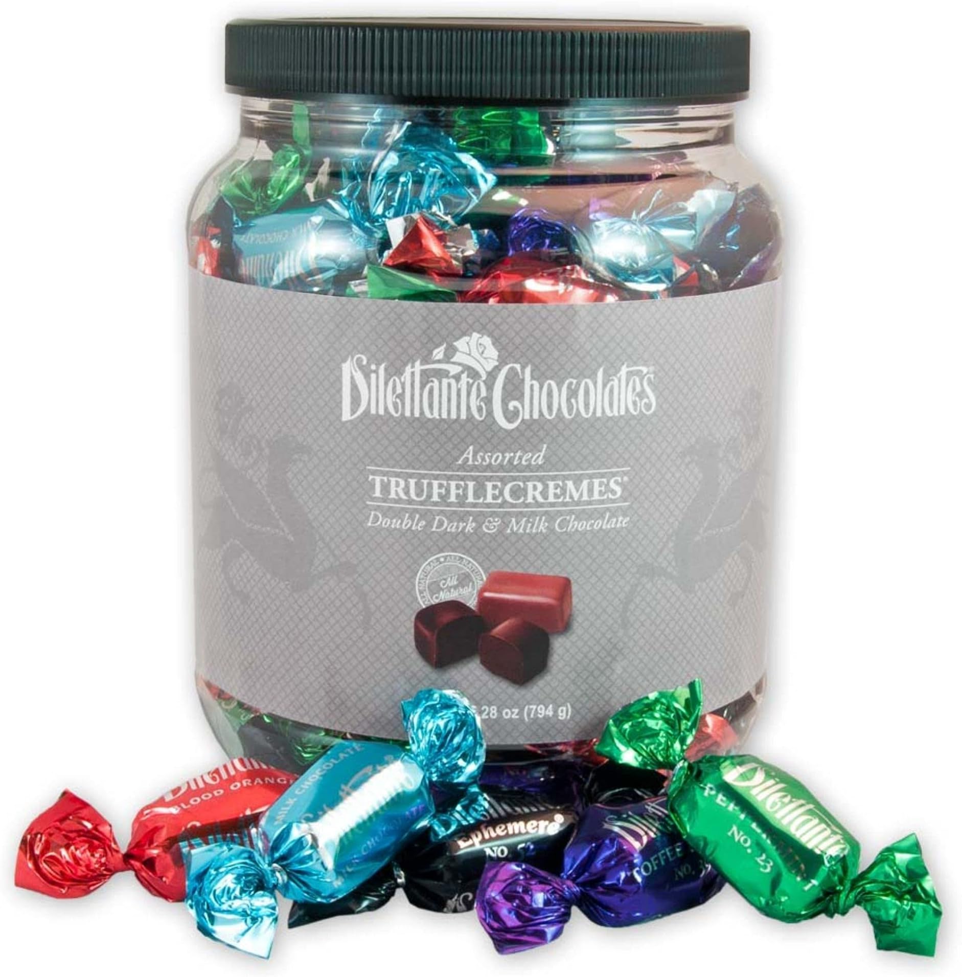 Assorted Chocolate TruffleCremes | 28-Ounce Jar | Covered in Premium Milk & Dark Chocolate | Made with All-Natural Ingredients | A Delicious Gift for Any Occasion | By Dilettante Chocolates