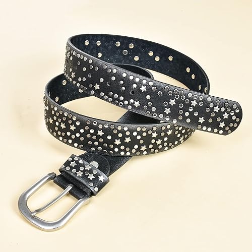 Miniatura 4 de ILuvatar Cuero + PU remache cinturón Rhinestone tachonado cinturones mujer cuero rock mujeres correa para jeans