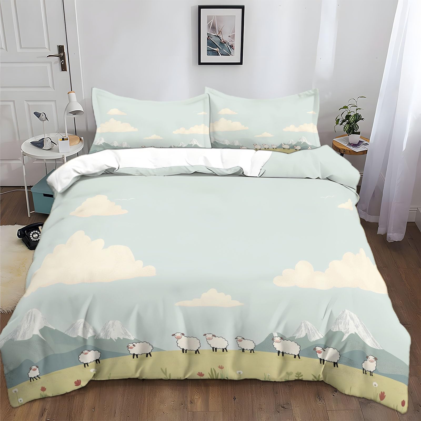 Housse de couette 240x260 en microfibre imprimée moutons pour lit double