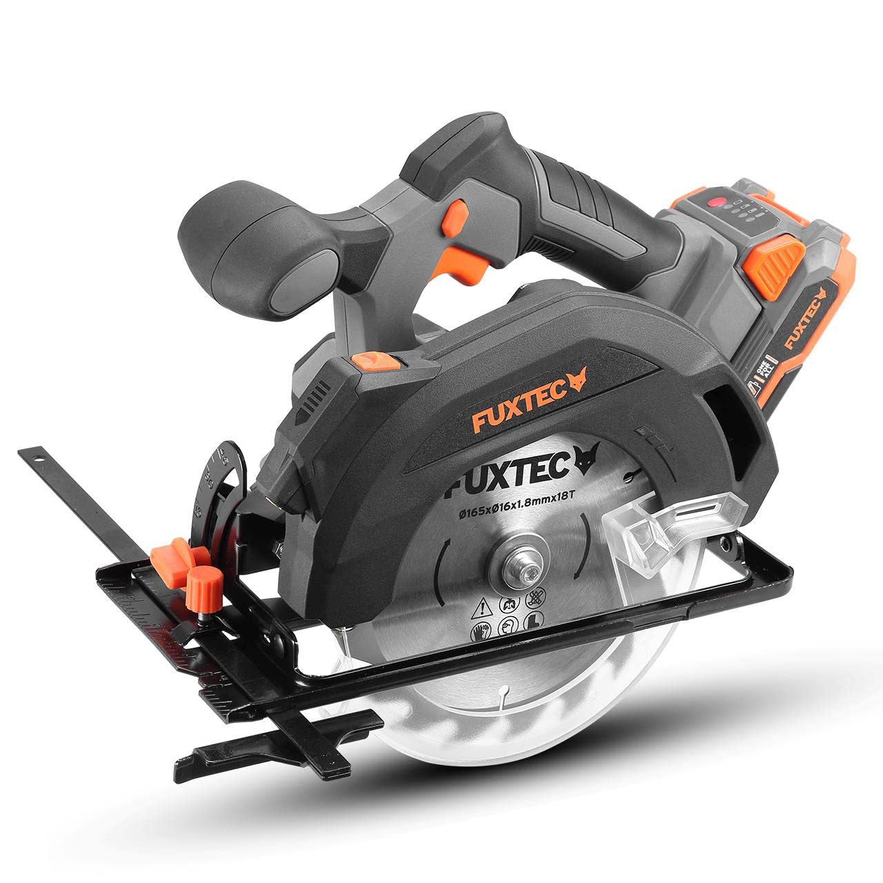 FUXTEC Akumulatorowa ręczna pilarka tarczowa 20 V FX-E1CS20-SET – brzeszczot Ø 165 mm / głębokość cięcia 38-55 mm / regulacja kąta cięcia – piła tarczowa w zestawie akumulator litowo-jonowy i ładowarka