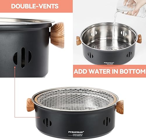 Miniatura 5 de Puraville Parrilla de barbacoa de carbón de 12.5 pulgadas, parrilla de campamento pequeña portátil, parrilla coreana de mesa para fiesta en casa y