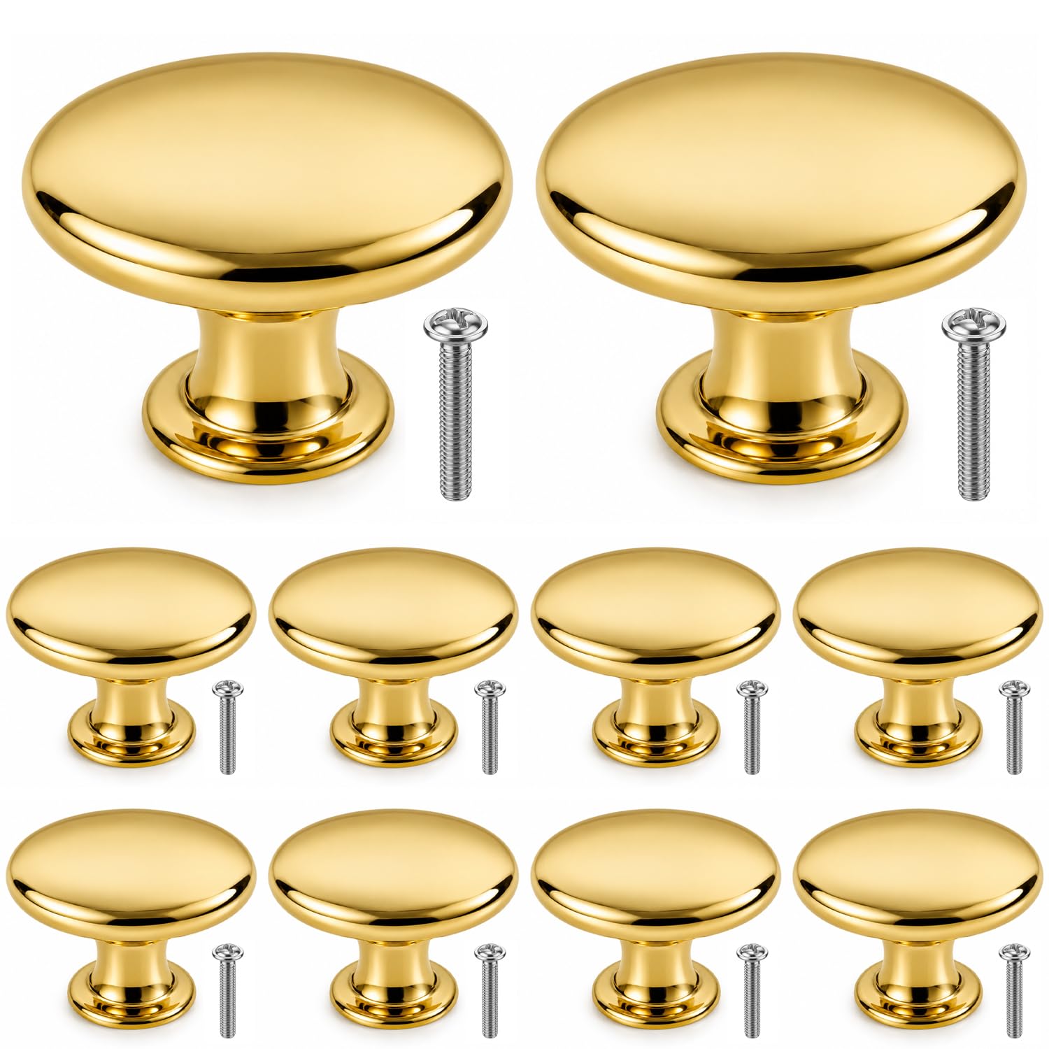 WADUBI Cabinet Knobs, 10Pcs Round Cupboard Door Knobs, 30mm Furniture Handles with Screws for Drawers, Kitchen, and Wardrobes(Gold)