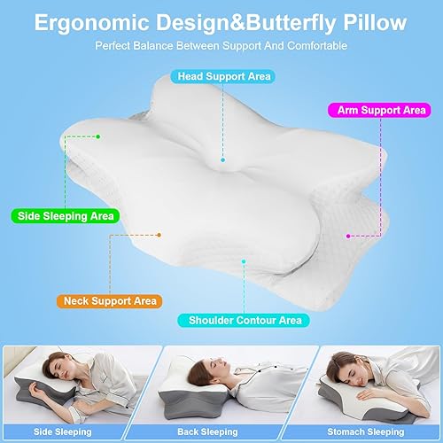 Miniatura 3 de Almohada cervical para el cuello para aliviar el dolor, almohadas de apoyo cervical para dormir con funda de almohada refrescante, almohadas de