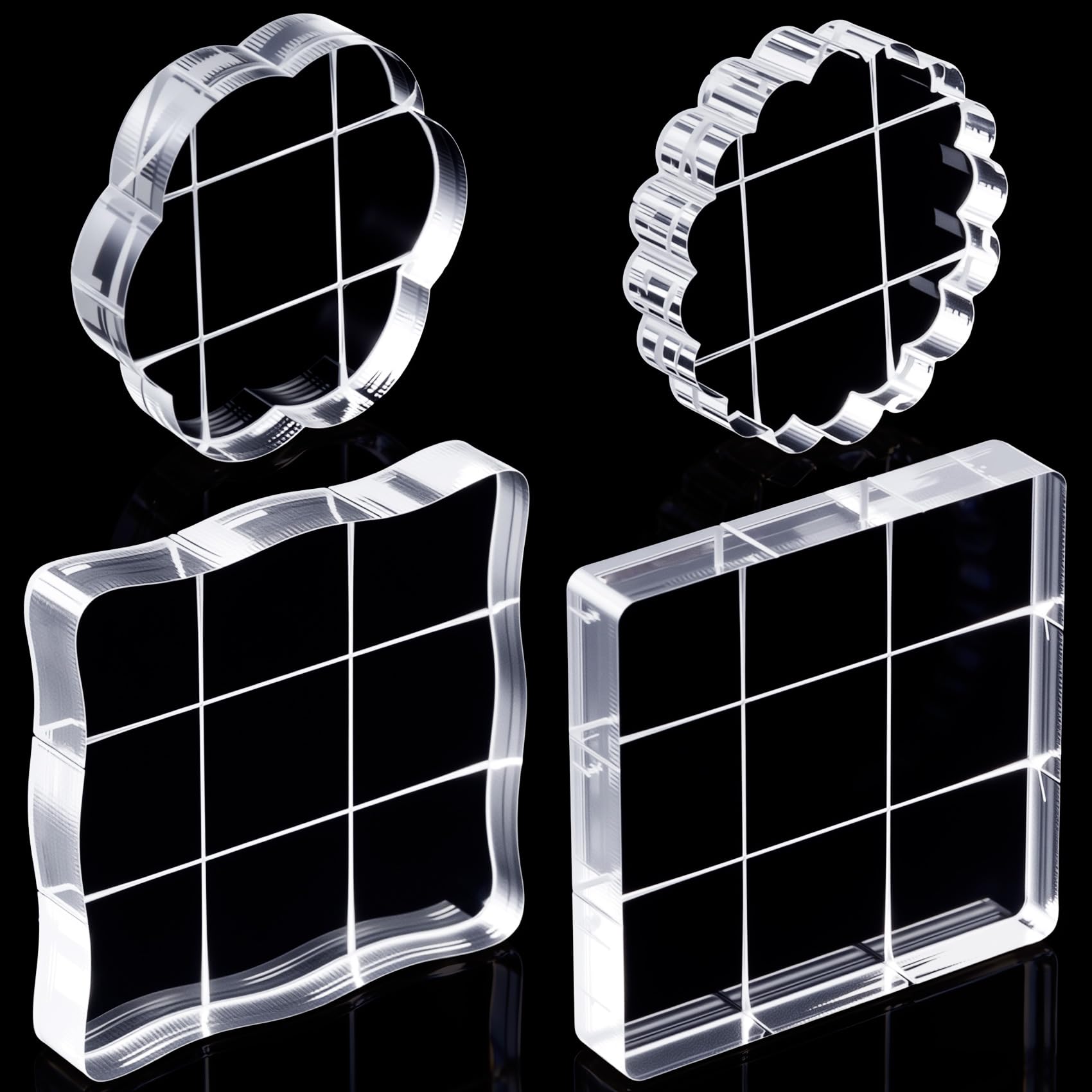 4 Pcs Acrylic Stamp Block, Acrylic Blocks for Stamping, Clear Stamp Block, Clear Stamps for Card Making, Scrapbooking Crafts, Making DIY Craft (4 Styles)
