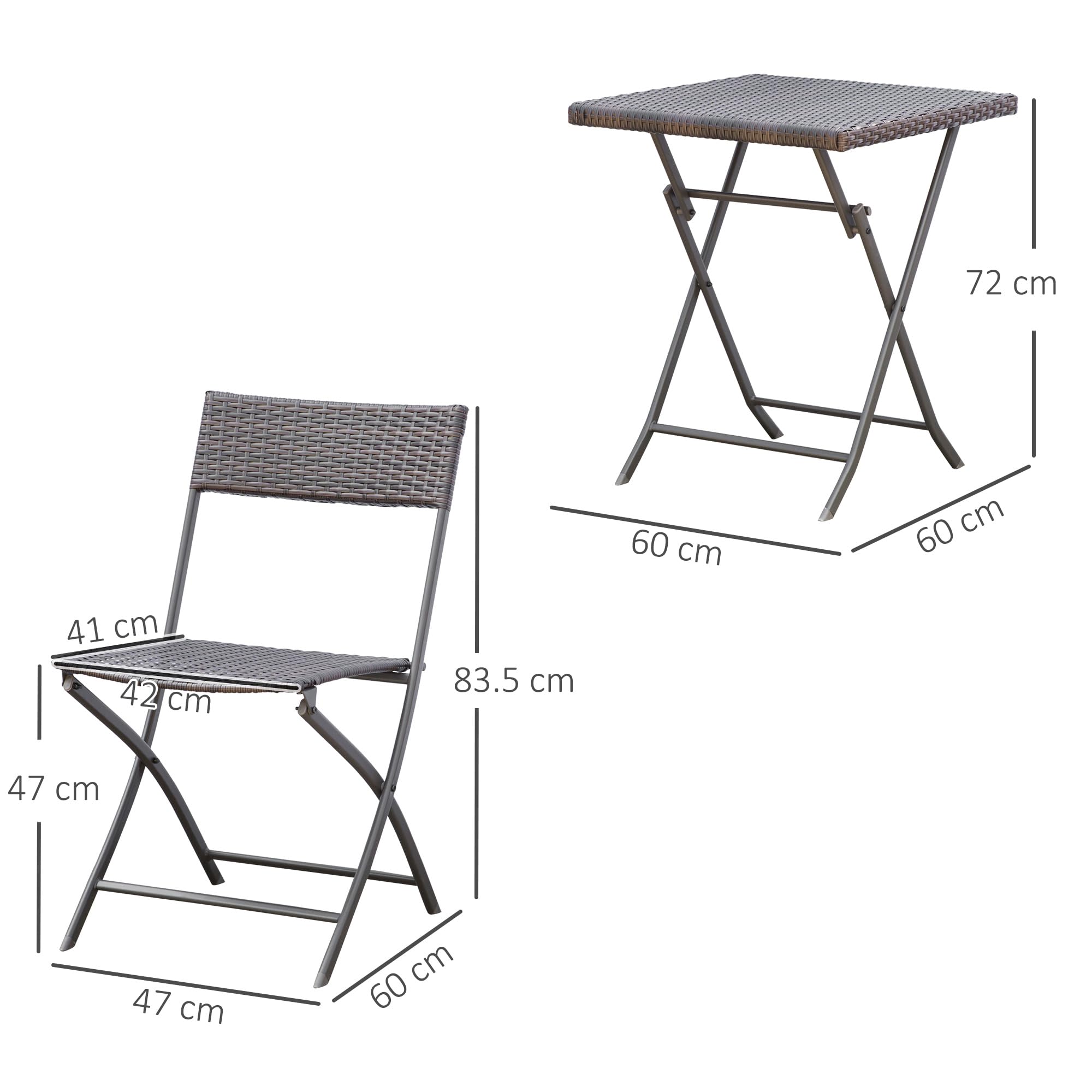 Outsunny Set da Giardino Pieghevole 3 Pezzi Rattan PE Metallo, 2 Sedie e Tavolino da Caffè, Protezione UV, Nero
