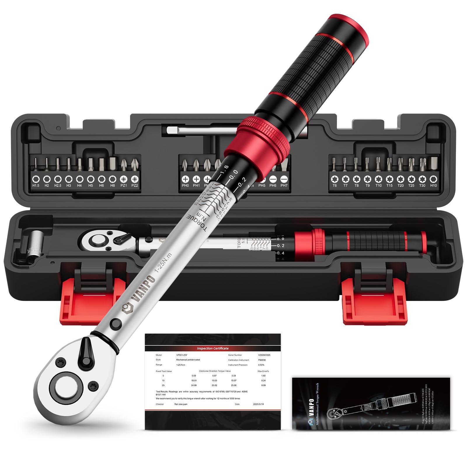 VANPO 32-Piece Bike Torque Wrench Set, 1-25 Nm, ±3% Accuracy