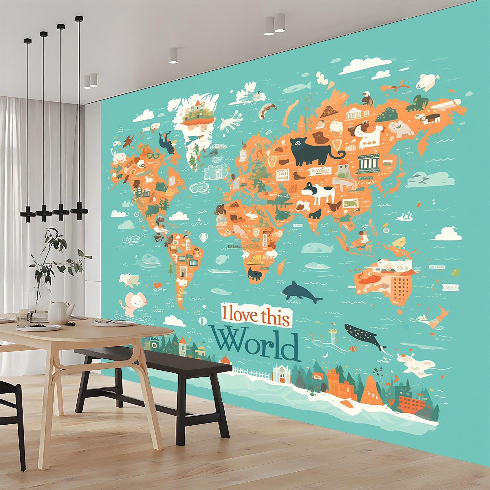 Carte du monde de dessin animé en papier peint intissé 3D grand format 250x175 cm