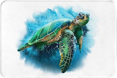 Alfombra divertida para habitación, alfombra de baño absorbente con diseño de tortuga marina azul, alfombra de decoración de bienvenida para puerta
