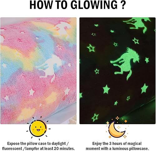 Miniatura 4 de HOMBYS Funda de almohada corporal que brilla en la oscuridad de 21 x 54 pulgadas, funda de almohada de terciopelo suave y esponjosa, funda de