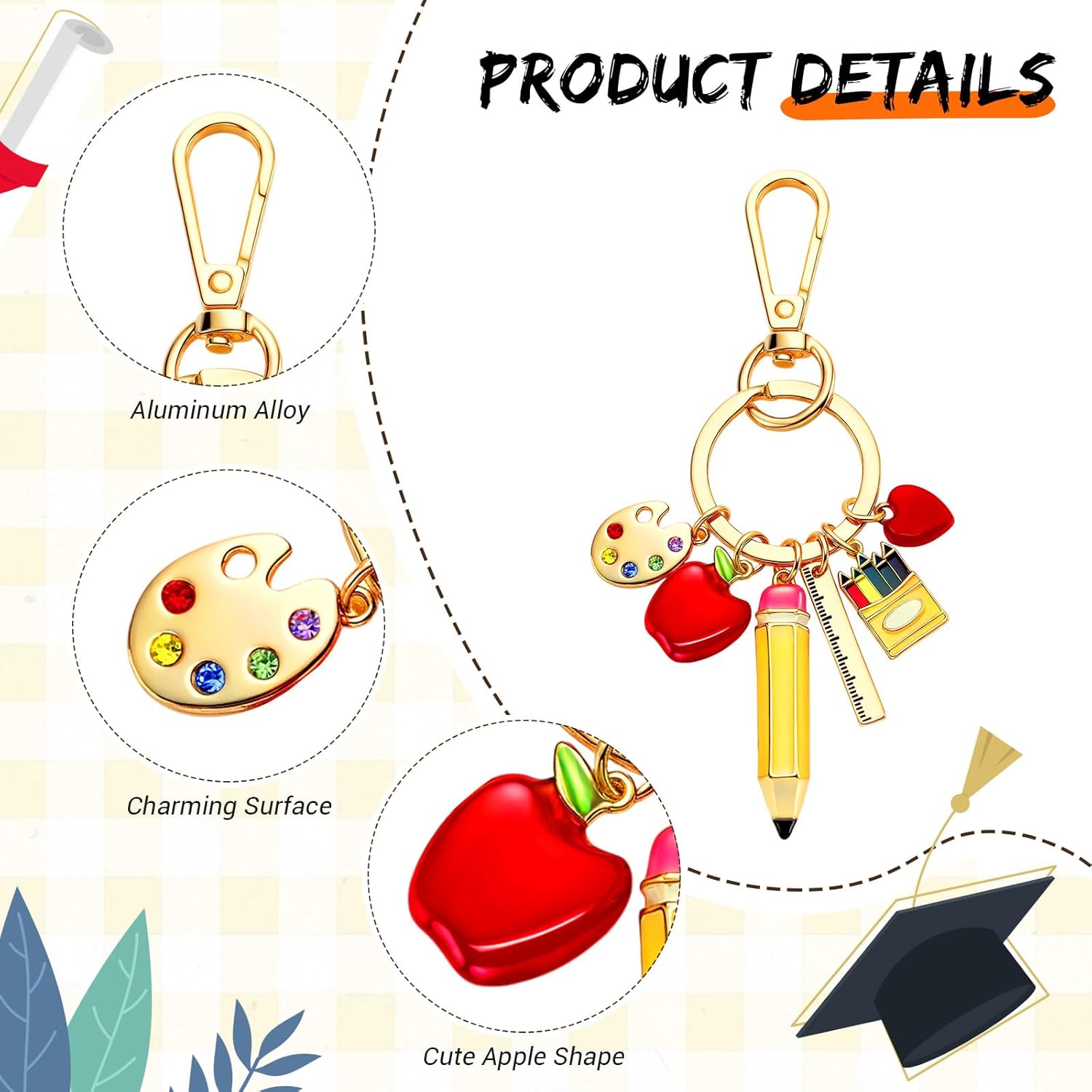 Nosiny 3 Pcs Teacher Appreciation Gifts for Valentines Day Teacher Keychain Bag Charms for Appreciation Accessories - Image 2