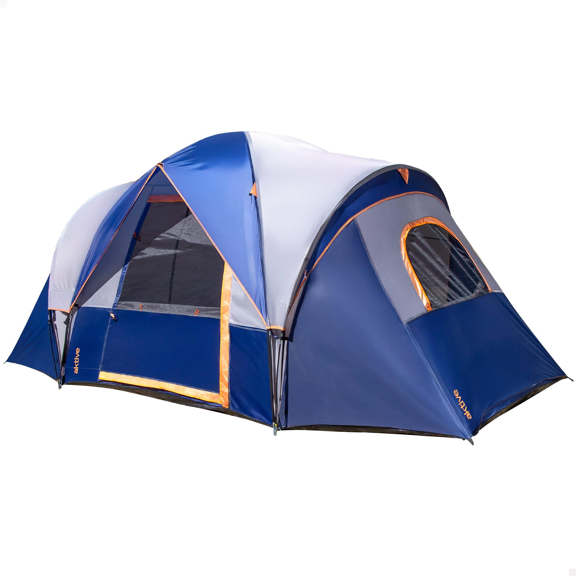 AKTIVE Tente de Camping pour 6 Personnes, 2 Chambres, 455 x 220 x 190 cm, Polyester, tiges en Fibre de Verre, moustiquaires, imperméable, 14 piquets, Sac de Transport, tentes de Camping (63188)