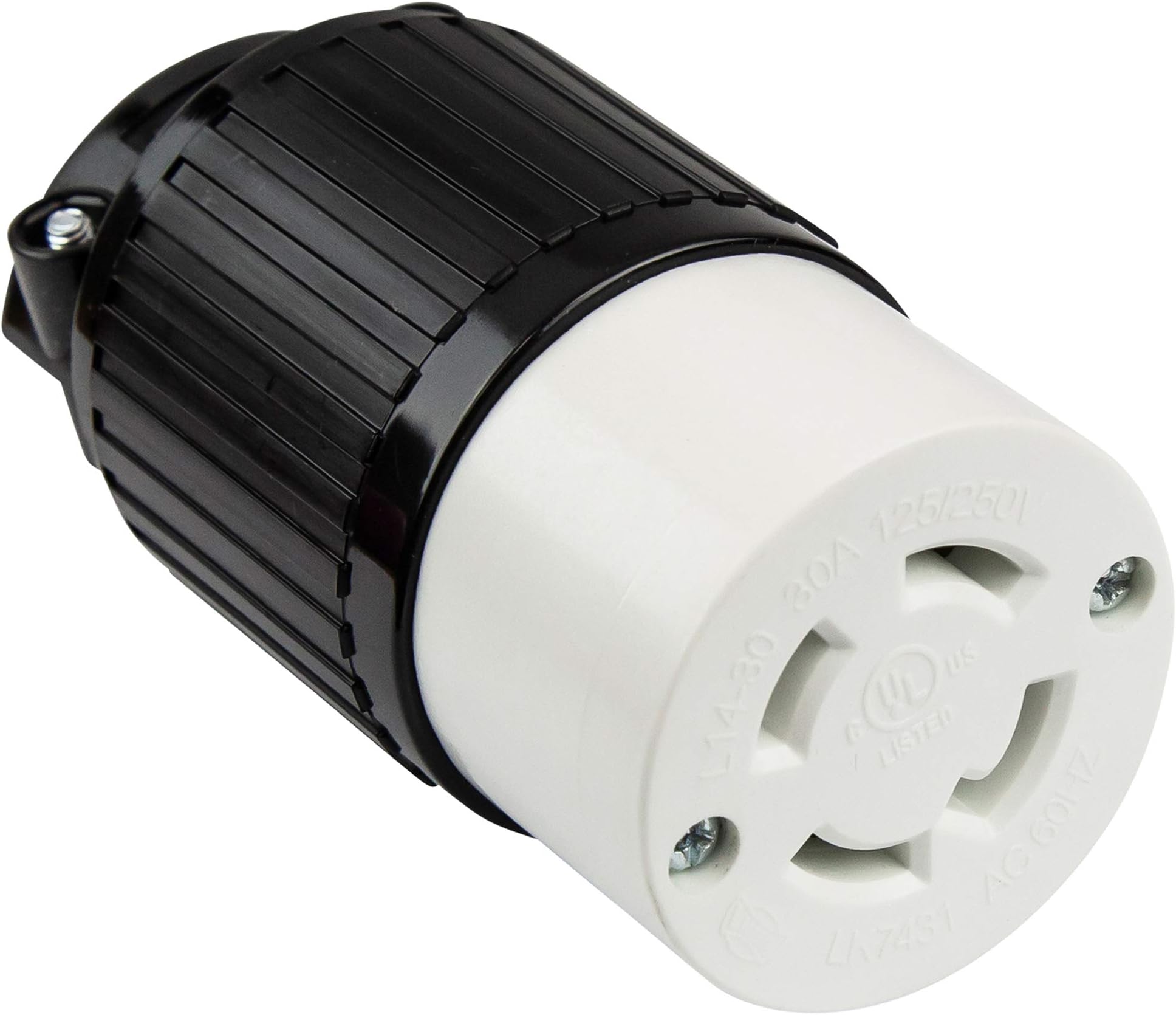 NEMA L14-30R Locking Connector for Generator, Twist Lock Female Plug, 30 Amp, 125/250 Volt ,3 Pole, 4 Wire Grounding, Industrial Grade Heavy Duty, UL Listed, 66492-BK, Black