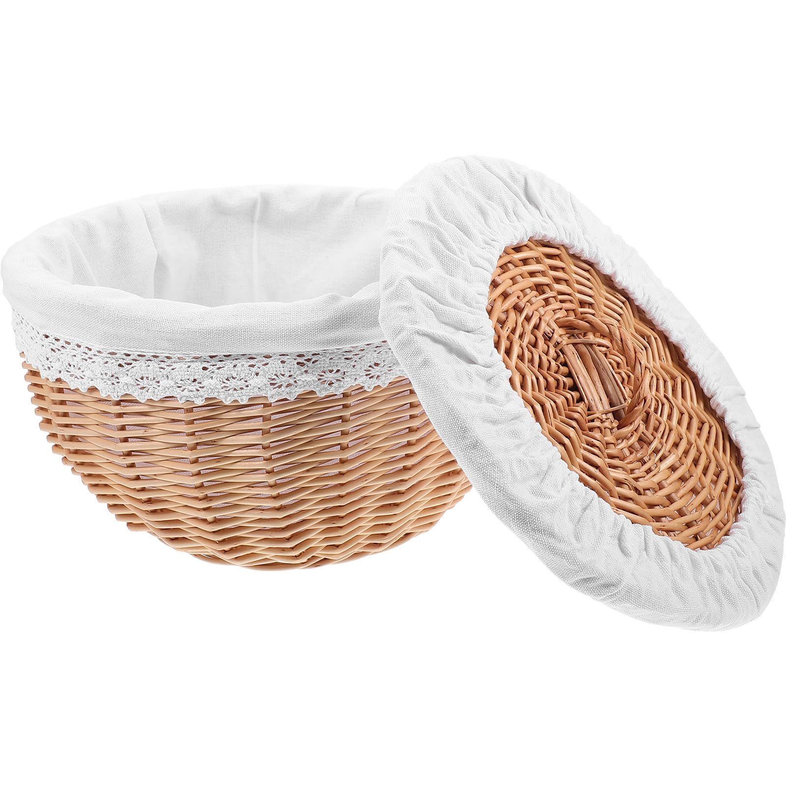 KOMBIUDA Cestino Portaoggetti per Conservare Pane in Vimini Bianco Coperchio Pasticceria e Frutta sulla Cucina o Piano di Lavoro