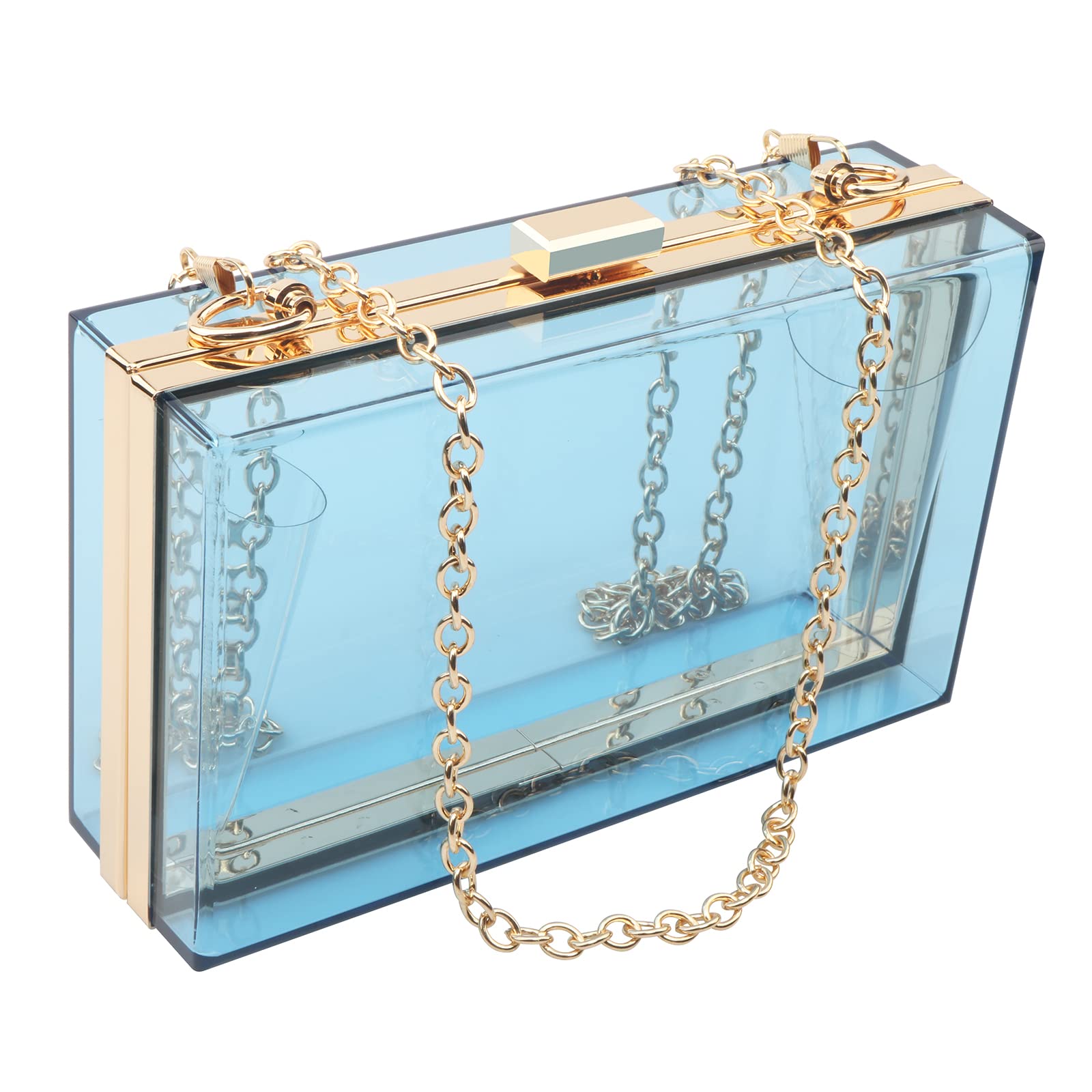 Women Acrylic Transparent Gold star Evening Bags Purses Clutch Vintage Banquet Handbag (Light Blue)