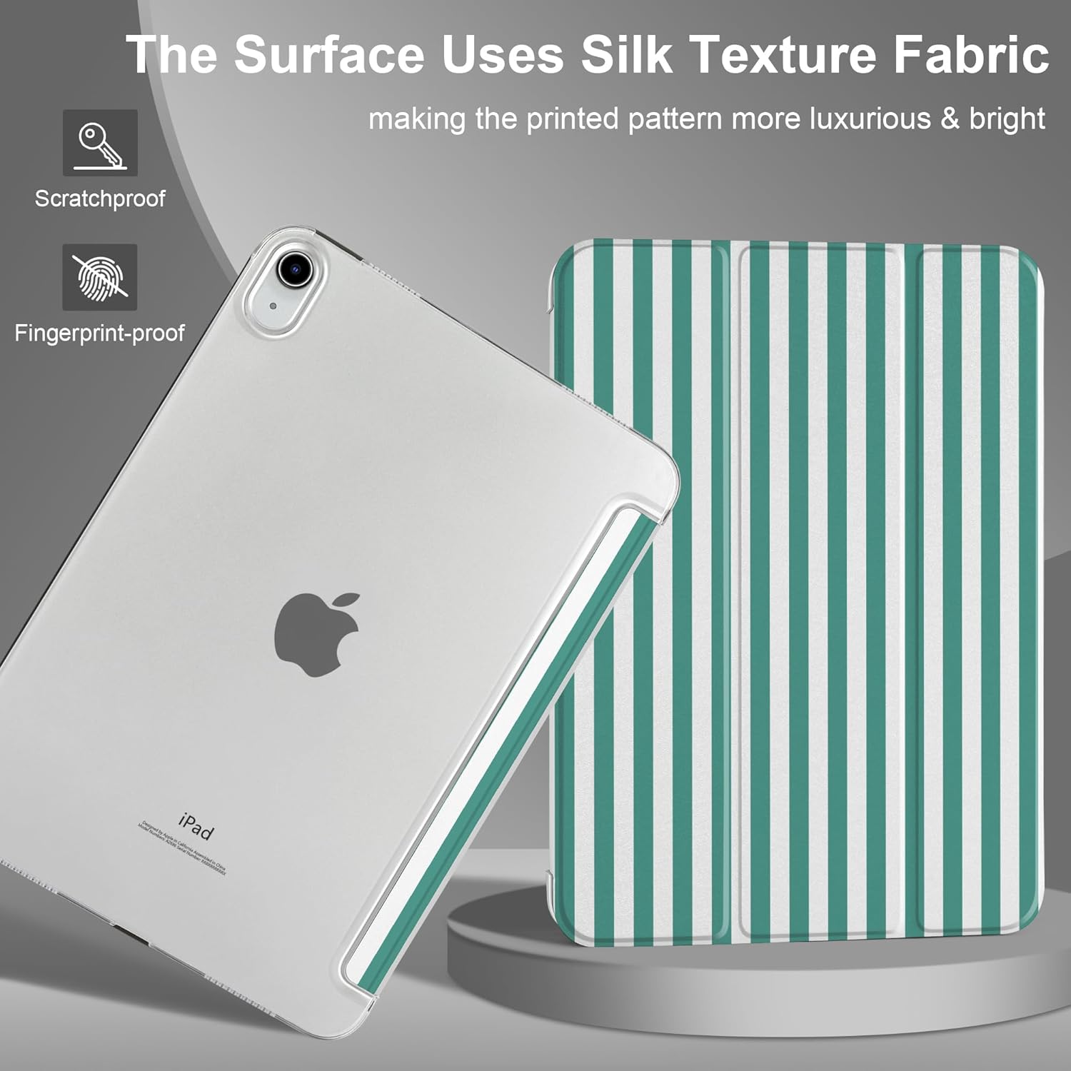 MEEgoodo for iPad A16 11th Generation Case 2025 11 inch, Tablet Cases for iPad 10th Generation 2022, Tablet Cover with Silk Texture & PC Clear Back Cover, Green Stripes