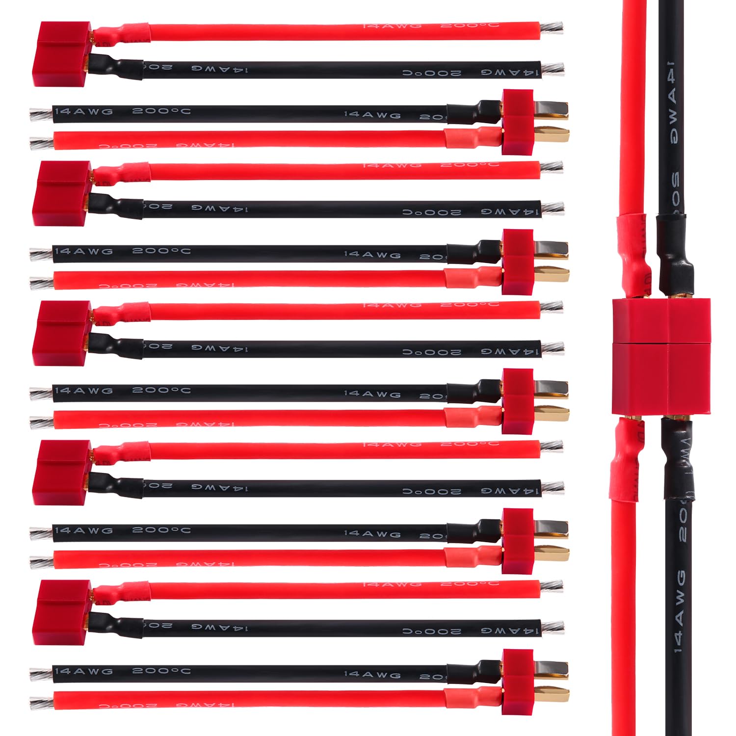 YIXISI 5 Pairs T Male Female Plug Connectors Adapter with 14AWG Silicon Wire, T-Plug Connectors, Deans Ultra Plugs, for RC Lipo Battery Cable Drone โ image 1