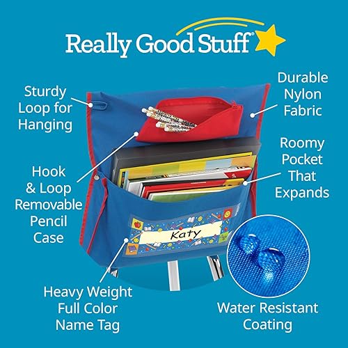 Miniatura 9 de Really Good Stuff Bolsillos para sillas de lujo, juego de 36, organizador de sillas de aula con estuche para lápices y etiqueta de nombre que