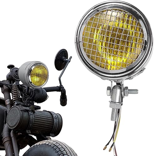 Miniatura 8 de Faros delanteros retro para motocicleta, lámpara de aleación vintage, 4.331x5.197 in, faro clásico para motocicleta, luz brillante, marco a prueba