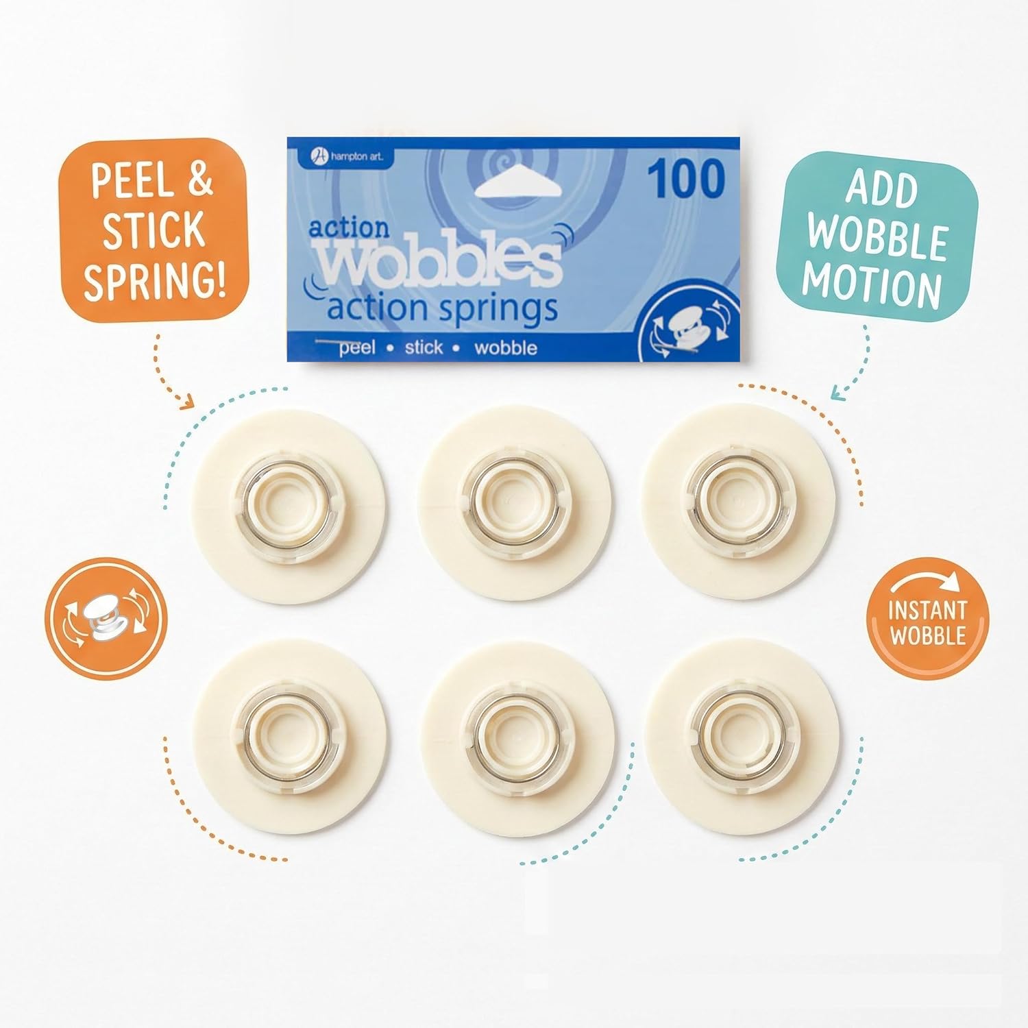 Hampton Art Action Wobbles Standard 100 pieces, Action Wobbler, Wobble Kit, Wobblers for card making, Craft Springs, Action Wobblers for Cards, Action Wobble Springs