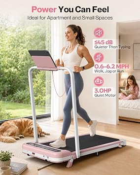 Cardirun Pink Walking Pad with 10% Incline & Handle Bar, Foldable Treadmill