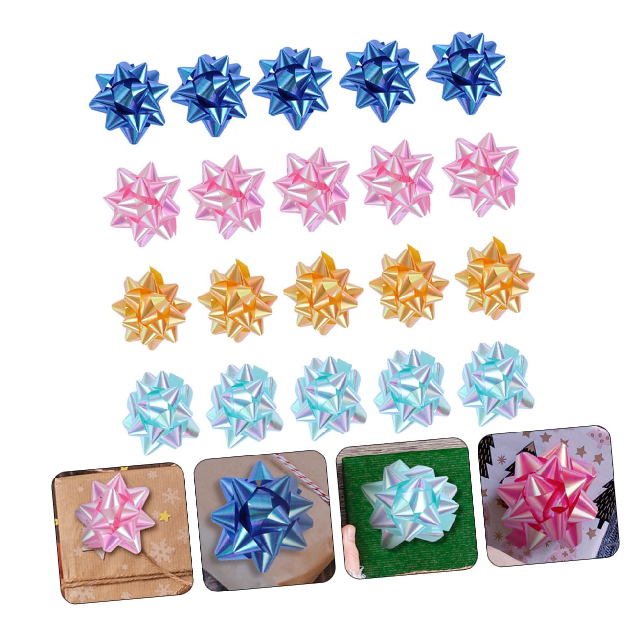 minkissy 3 Series Decoración De Flores De Estrella Tapa Luces Solares Lazo De Cinta para Tirar Mini Lazos De Terciopelo Autoadhesivos Lazos De Arcoíris Lazo Azul 50 Piezas*3