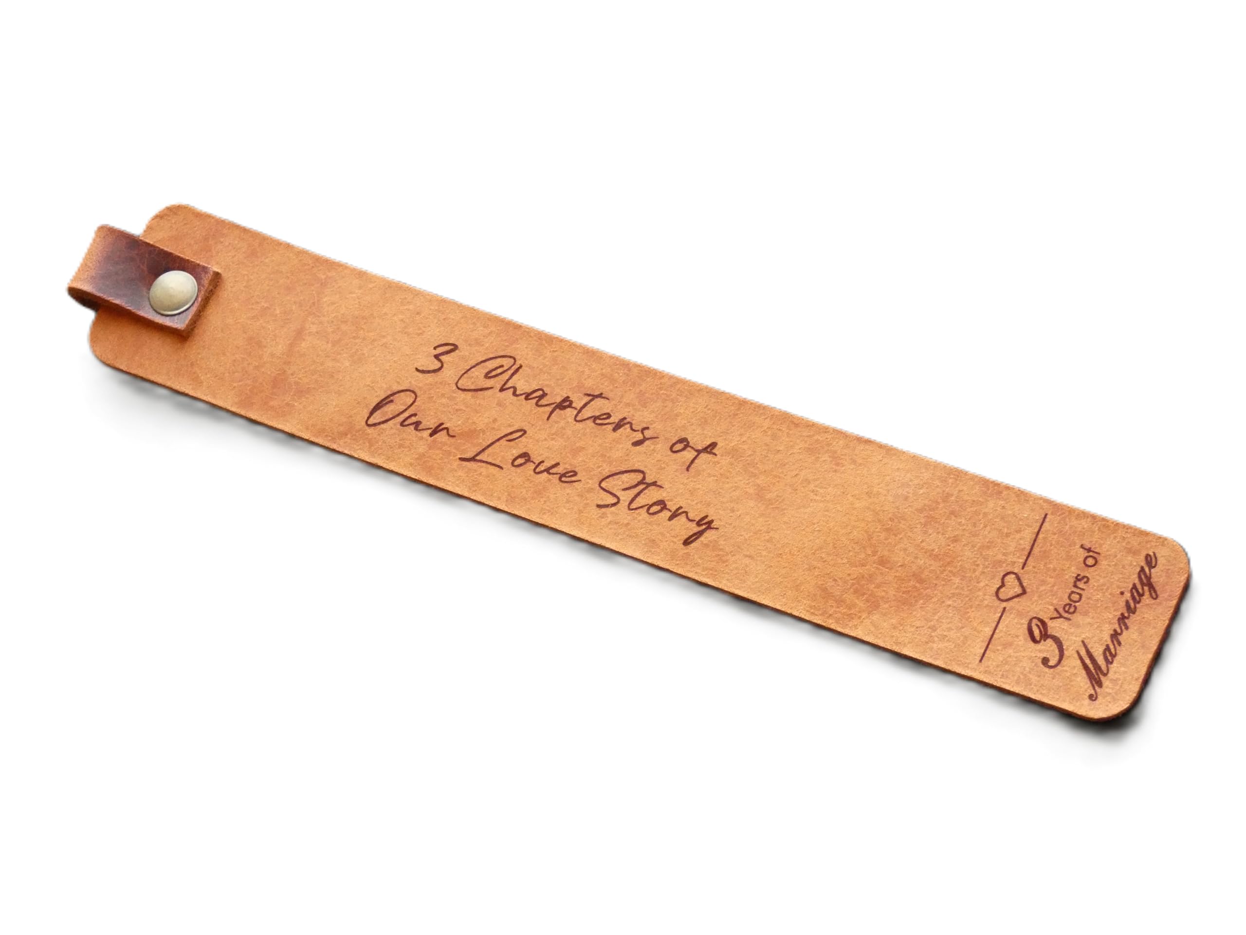 Keen Cactus Handmade Engraved Leather Bookmark, 3rd Anniversary Gift, 3 Years of Marriage (3 Chapters of Our Love Story)