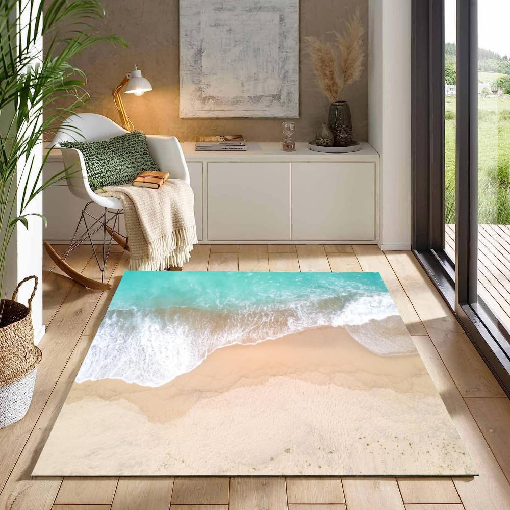 Genérico Alfombra Dormitorio Playa Verano Alfombra Infantil Alfombras Decorativas Playa Adolescente Alfombras De Franela De Pelo Corto Alfombras De Juego Antideslizantes para Dormitorio Sala De Estar