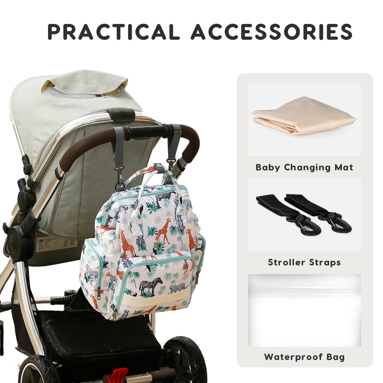 SONARIN Multifunzionale Impermeabile Zaino Fasciatoio,Grande Capacità Borsa per Pannolini Zaino Mamma Neonato Viaggio Borsa Fasciatoio con Fasciatoio & Ganci per Passeggino(Fiori)