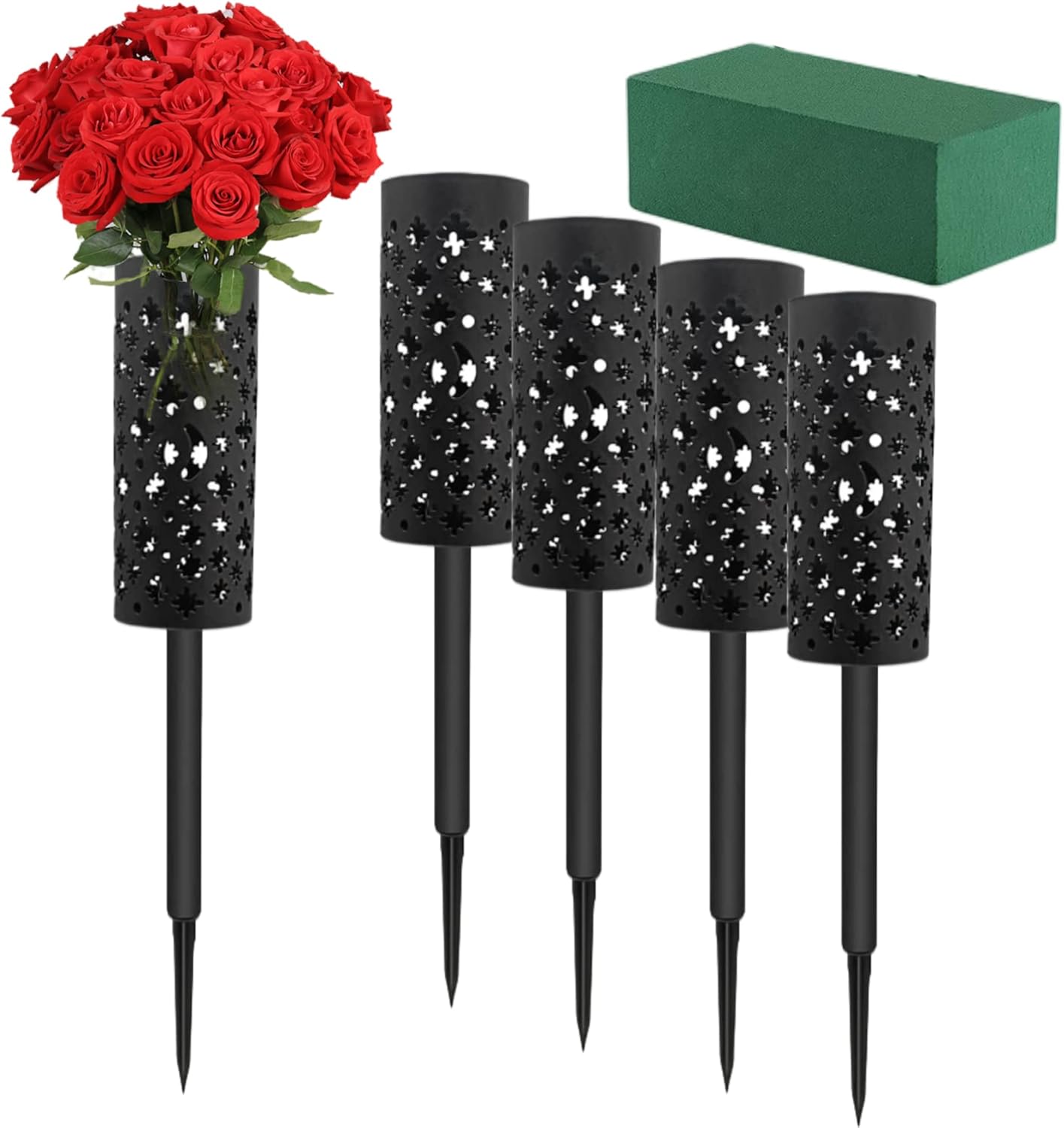 Buy Pack 4 Cemetery Vases with Foam,Cemetery Vases with Spikes and Foam