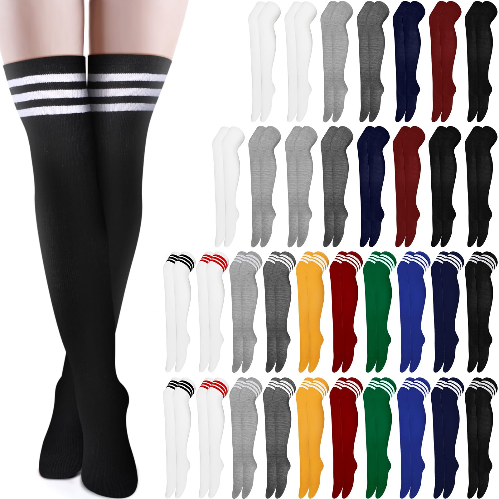 Syhood 36 pares de calcetines por encima de la rodilla hasta el muslo para mujer, calcetines calentadores de piernas, calcetines largos para uso diario, regalo de vacaciones
