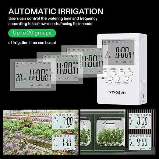 The VIVOSUN Professional Automatic Drip Irrigation Kit is a convenient and efficient all-in-one watering system designed for both indoor and outdoor gardening. The kit comes equipped with a 15W pump, timer, and regulator, making it easy to set up and use. The 8 drip emitters ensure targeted watering to your plants, helping to conserve water and prevent over-watering.
